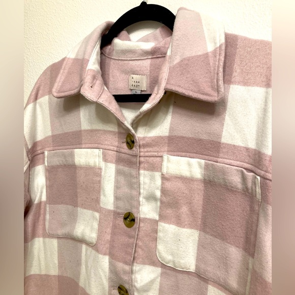 A New Day Women’s Pastel Pink Buffalo Plaid Shirt Jacket - Size Large - Picture 2 of 5